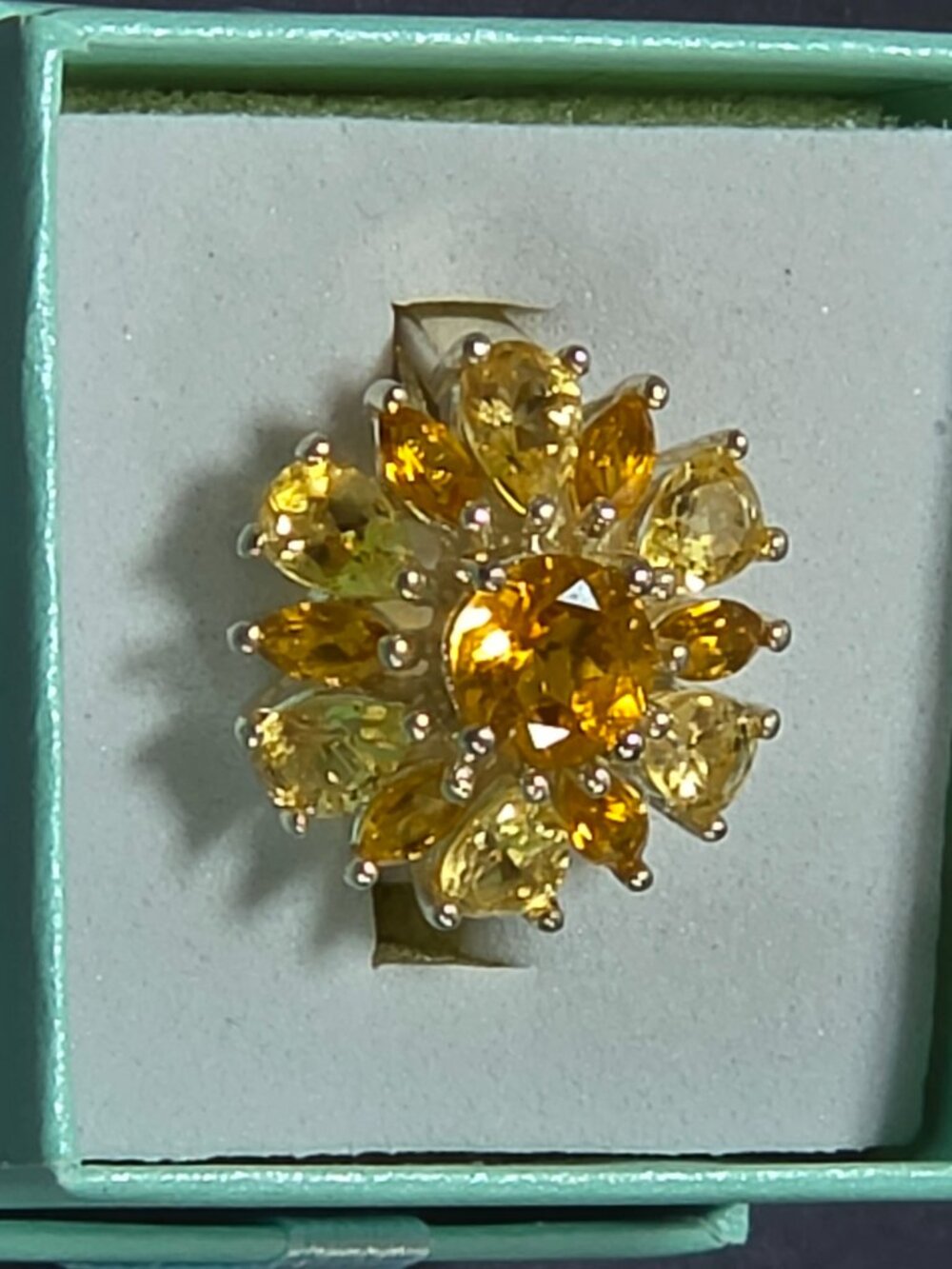 925 Genuine Golden & Pale Citrine Ring (Vintage) sz 5-6
